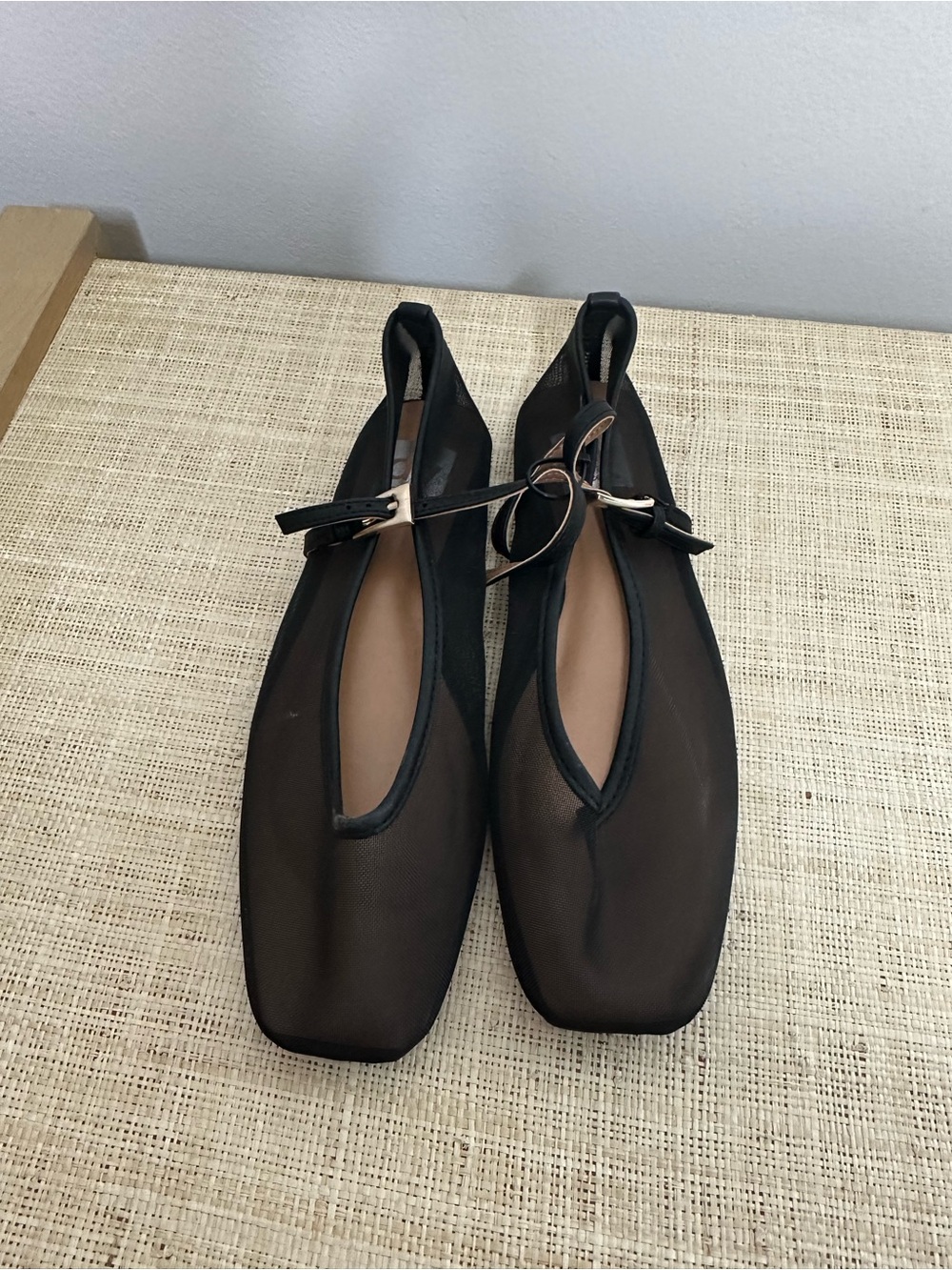 Dolce Vita Black Mesh Ballet Flats with Ankle Strap